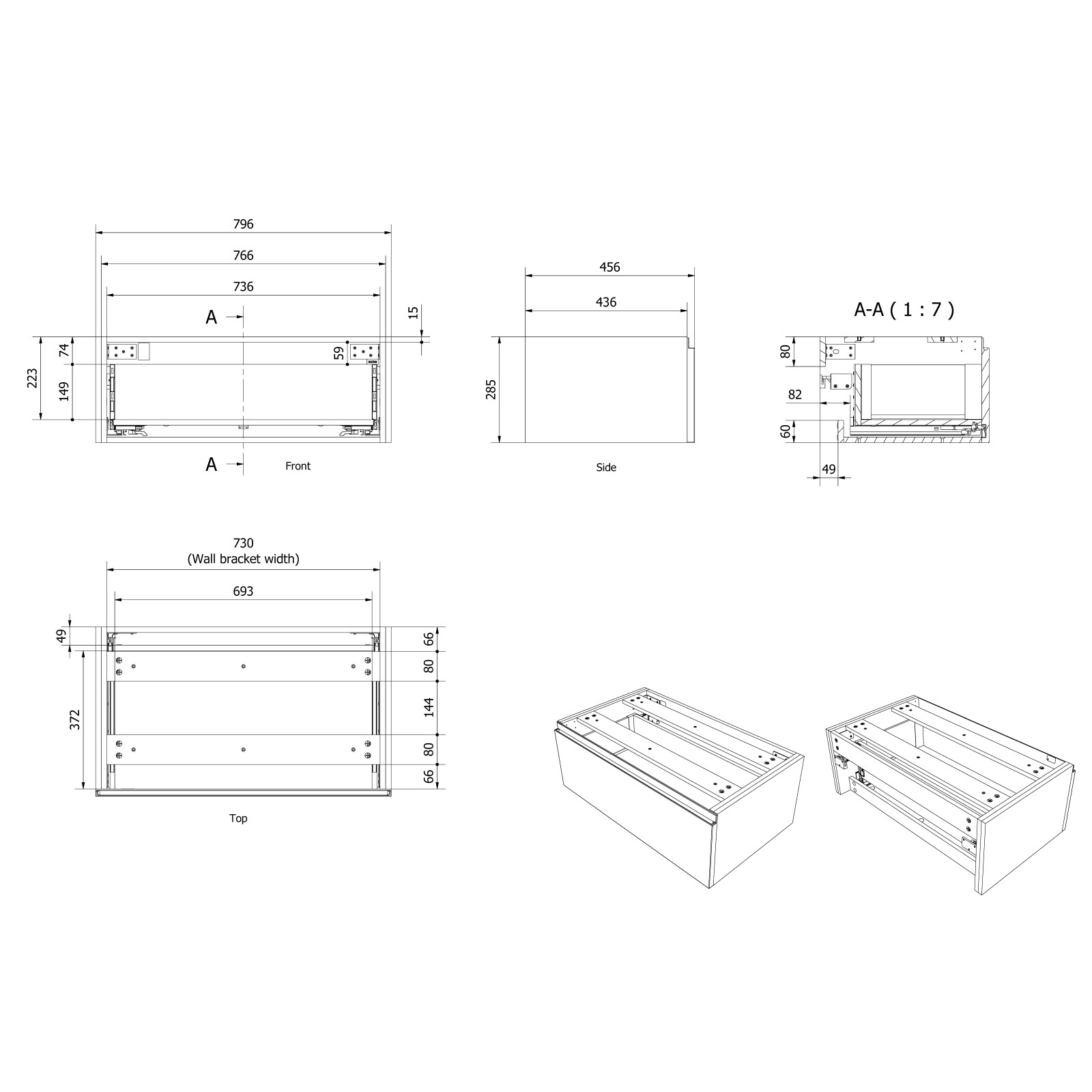 Sideskap slett MIE DEMI 80